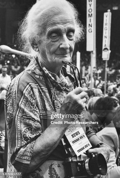 Portrait of Prussian-Born American photographer Lotte Jacobi as she attends the Democratic National Convention at Madison Square Garden,, New York,...