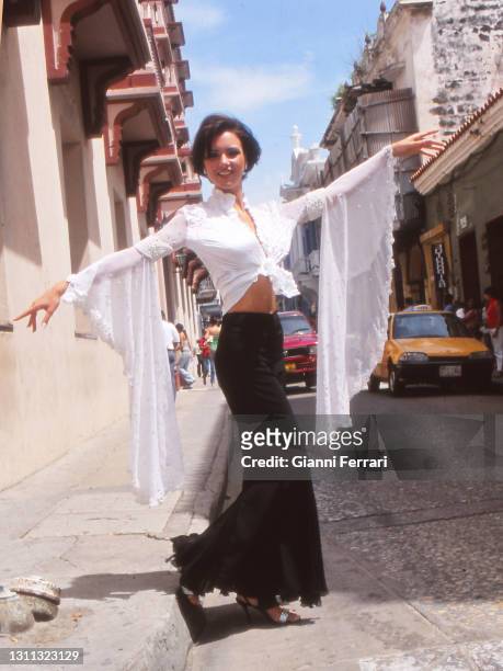 Maria Jesus Ruiz, Miss Spain 2004, during a vacation in Cartagena de Indias, Colombia, 2004.