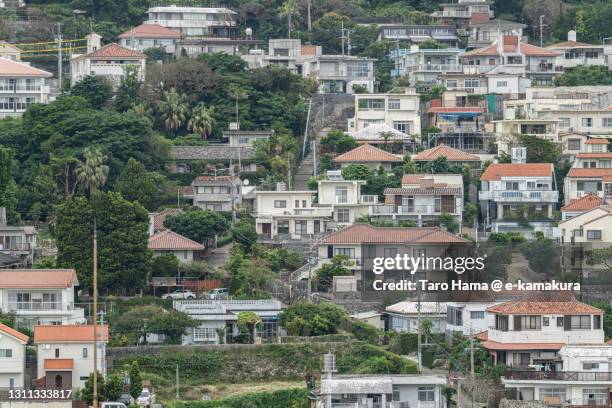 the residential district on the hill in naha city of japan - shuri castle 個照片及圖片檔