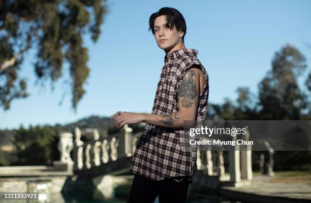 Tik Tok star/singer Lil Huddy, aka Chase Hudson is photographed for Los Angeles Times on February 23, 2021 in Encino, California. PUBLISHED IMAGE....