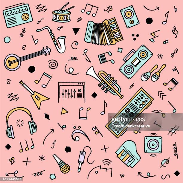 stockillustraties, clipart, cartoons en iconen met pop muziek naadloze patroon illustratie - acoustische muziek