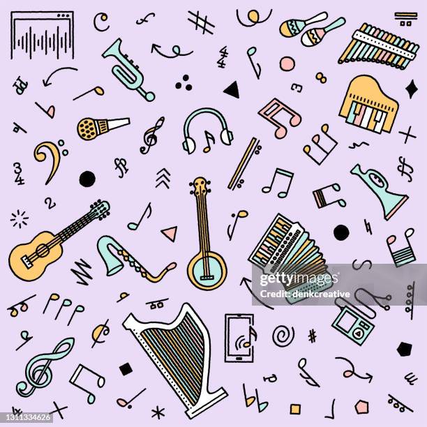 stockillustraties, clipart, cartoons en iconen met klassieke muziek naadloze patroonillustratie - groove