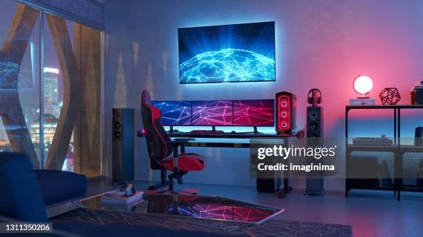 gamer room - dark living room stock pictures, royalty-free photos & images