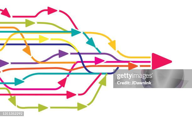 merging and connected arrows infographic - merging sign stock illustrations
