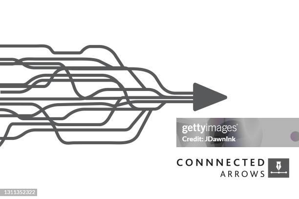 infografik "zusammenführung und verbundene pfeile" - fahrbahn verengung stock-grafiken, -clipart, -cartoons und -symbole