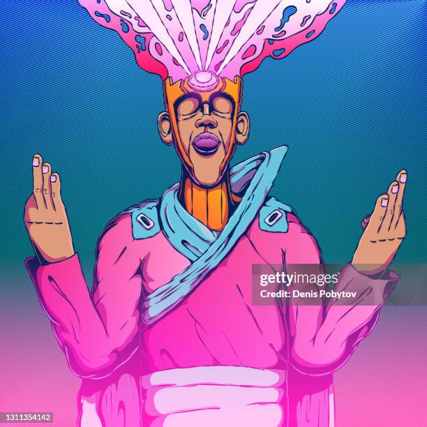 conceptual character vector illustration - meditating oracle. - yoga close up stock illustrations