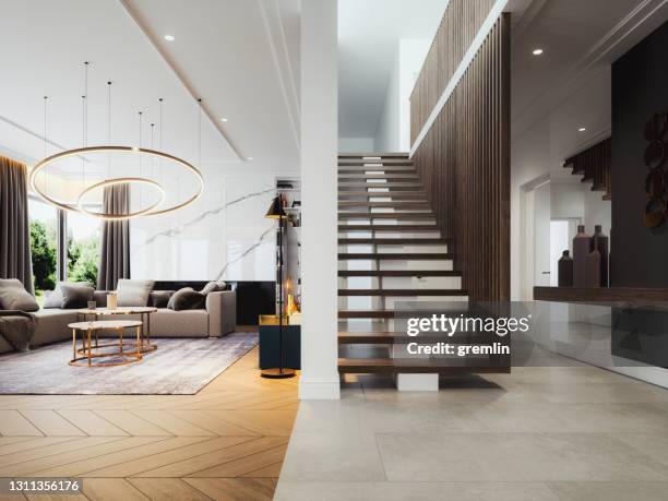 modernes luxus-interieur - wohngebäude-innenansicht stock-fotos und bilder