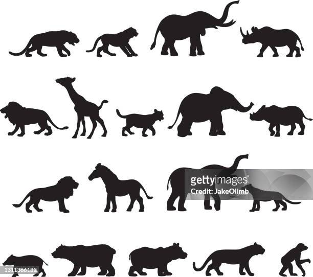 ilustraciones, imágenes clip art, dibujos animados e iconos de stock de siluetas de animales safari - chimpancé