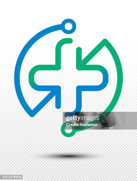 ilustraciones, imágenes clip art, dibujos animados e iconos de stock de icono médico vectorial (logotipo) con símbolo de flecha - cross shape