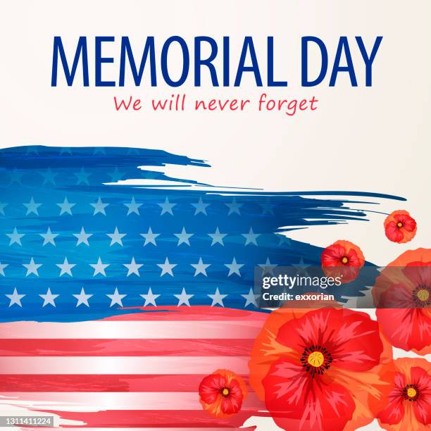 us memorial day flag and poppies - anzac day stock illustrations
