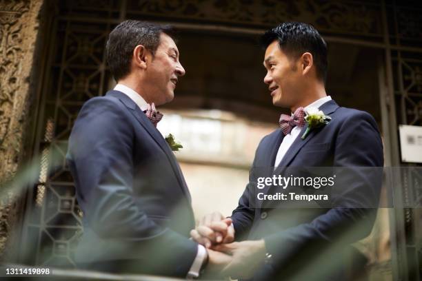 de verlovingsportretten van het homopaar - gay marriage stockfoto's en -beelden