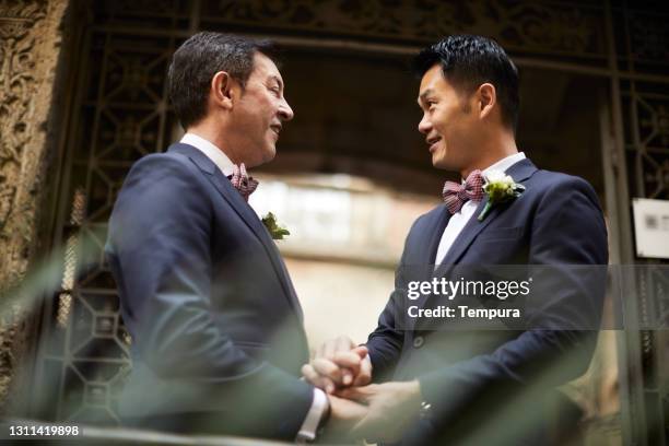 gay couple engagement portraits - asian married stock pictures, royalty-free photos & images