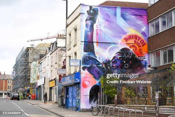 General view of the mural of Jen Reid in Stokes Croft on April 08, 2021 in Bristol, England. The mural of the Black Lives Matter activist Jen Reid,...