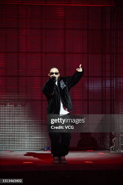 Rapper GAI performs during Li-Ning A/W 2021 Fashion Show on April 7, 2021 in Zhengzhou, Henan Province of China.