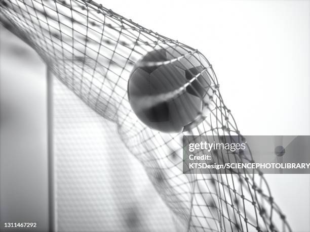 football flying into goal, illustration - football net white background stock illustrations