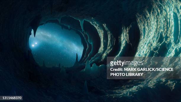 a cave on an exoplanet - cave stock illustrations