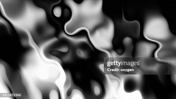 abstract liquid black white colors striped waves blob background - trippy ストックフォトと画像