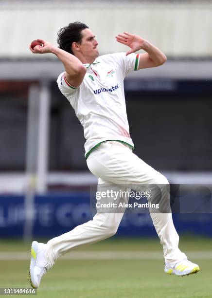 Chris Wright of Leicestershire bowls during day one of the LV= Insurance County Championship match between Leicestershire and Hampshire at Grace Road...