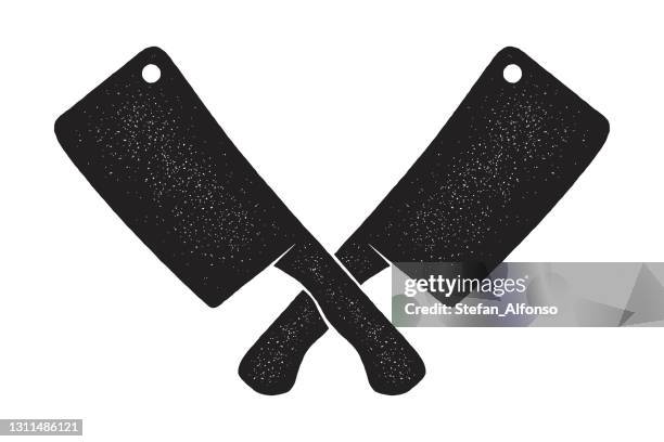 two crossed cleavers - kitchen knife stock illustrations