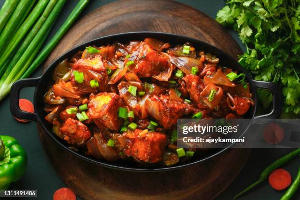 chilli paneer indian snack food - panir stock pictures, royalty-free photos & images