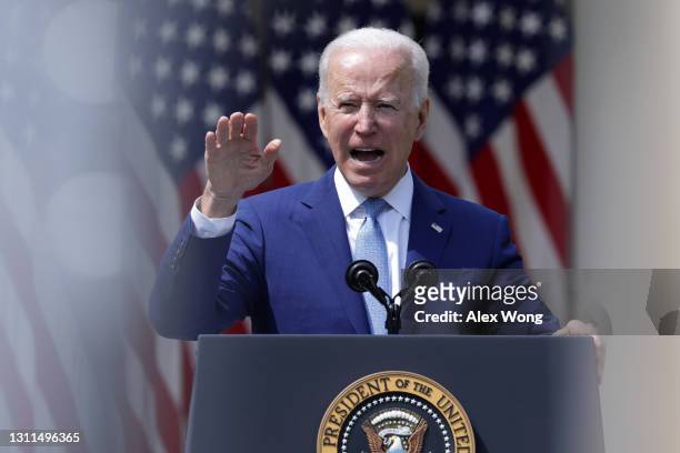 President Joe Biden speaks during an event on gun control in the Rose Garden at the White House April 8, 2021 in Washington, DC. Biden will sign...