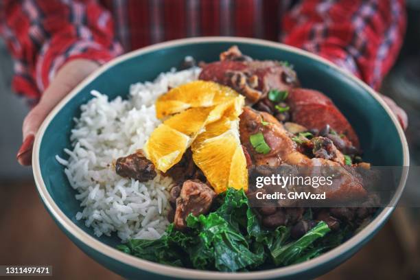 feijoada brazilian black bean chili - brazilian feijoada dish stock pictures, royalty-free photos & images