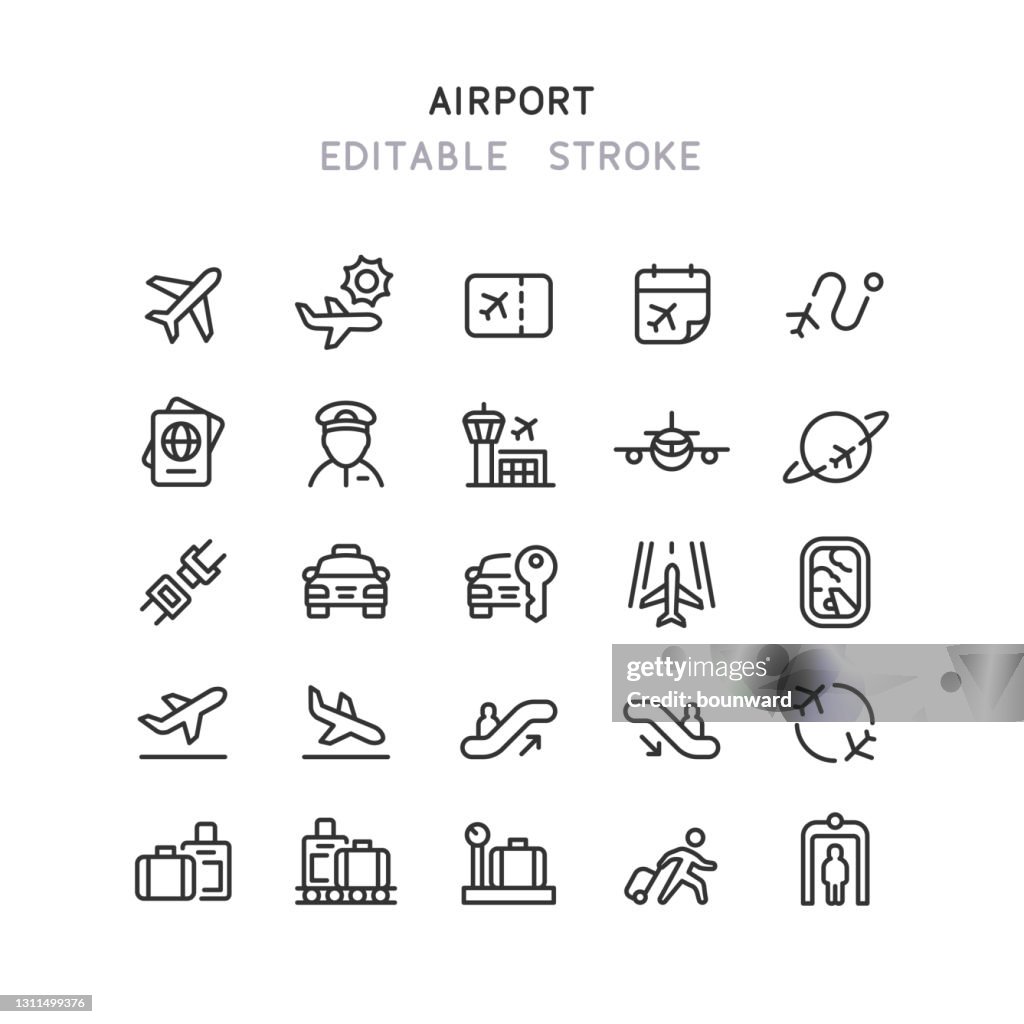Airport Line Icons Editable Stroke