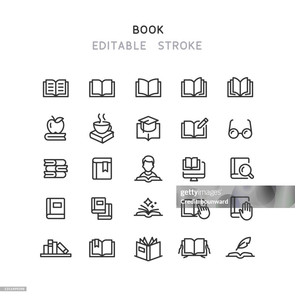 Book Line Icons Editable Stroke