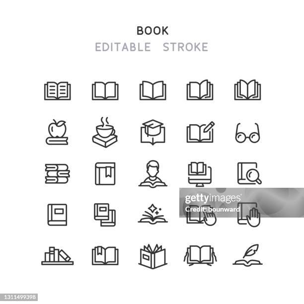 bildbanksillustrationer, clip art samt tecknat material och ikoner med bokradsikoner redigerbar linje - school icon