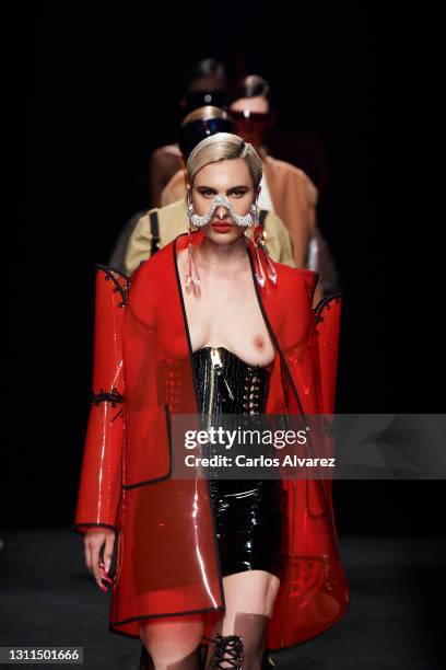 Models walk the runway at the Maya Hansen fashion show during Mercedes Benz Fashion Week Madrid April 2021 at Ifema on April 08, 2021 in Madrid,...