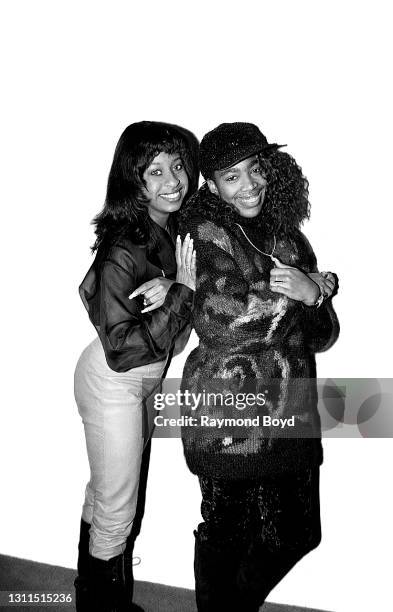 Rappers Terrible T. And Sweet L.D. Of Oaktown's 3.5.7 poses for photos at the Marriott O'Hare hotel in Chicago, Illinois in December 1991.