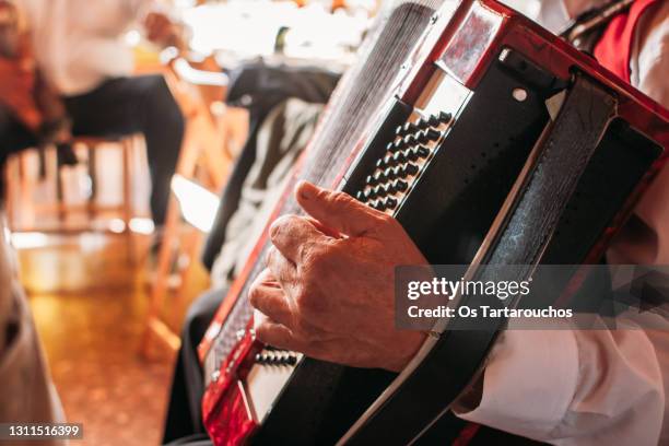 accordionist hand playing the accordion - folk stock-fotos und bilder