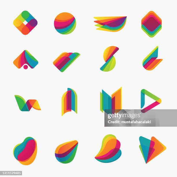 ilustrações, clipart, desenhos animados e ícones de logotipos retrô abstratos - imagem a cores