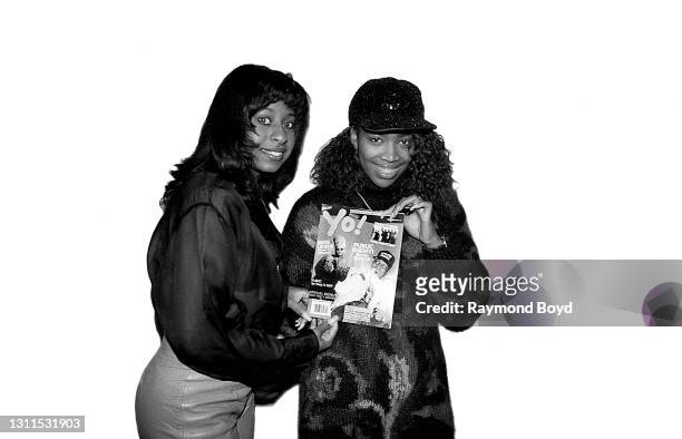 Rappers Terrible T. And Sweet L.D. Of Oaktown's 3.5.7 poses for photos at the Marriott O'Hare hotel in Chicago, Illinois in December 1991.