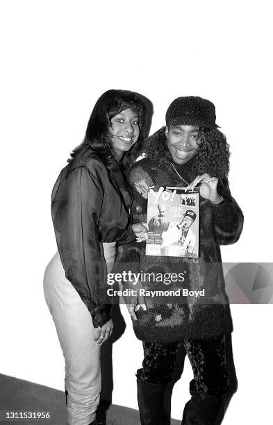 Rappers Terrible T. And Sweet L.D. Of Oaktown's 3.5.7 poses for photos at the Marriott O'Hare hotel in Chicago, Illinois in December 1991.