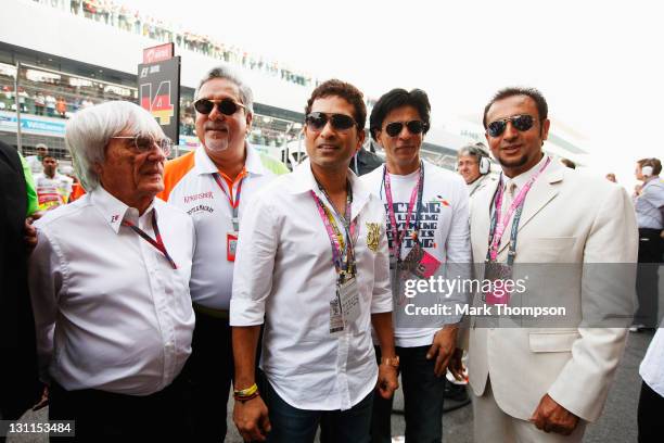 Supremo Bernie Ecclestone, Force India Chairman Vijay Mallya, cricketer Sachin Tendulkar and Bollywood actors Shahrukh Khan and Gulshan Grover are...