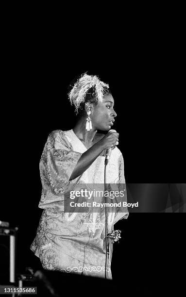 Comedienne Phyllis Stickney performs at the Regal Theater in Chicago, Illinois in October 1991.