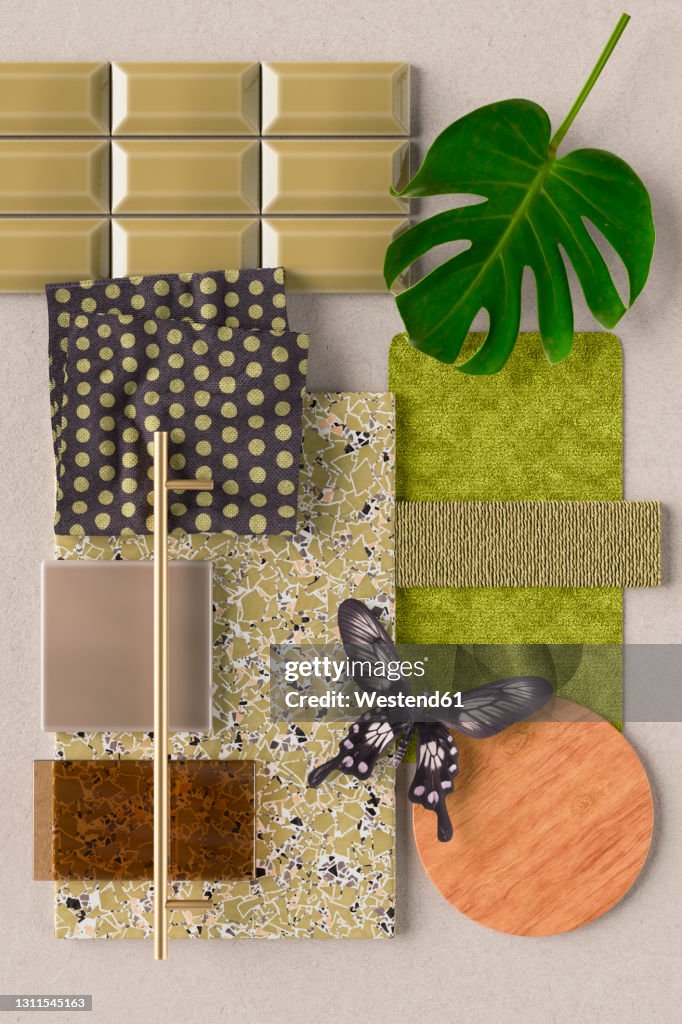 Three Dimensional Render Of Various Interior Design Material Samples ...