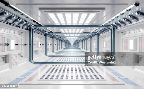 three dimensional render of futuristic corridor inside spaceship or space station - 宇宙船点のイラスト素材／クリップアート素材／マンガ素材／アイコン素材