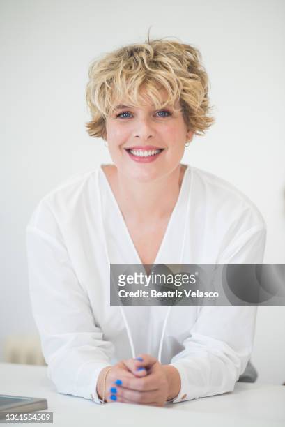 Tania Llasera poses for the presentation of her new book "La vida a mordiscos" on April 08, 2021 in Madrid, Spain.