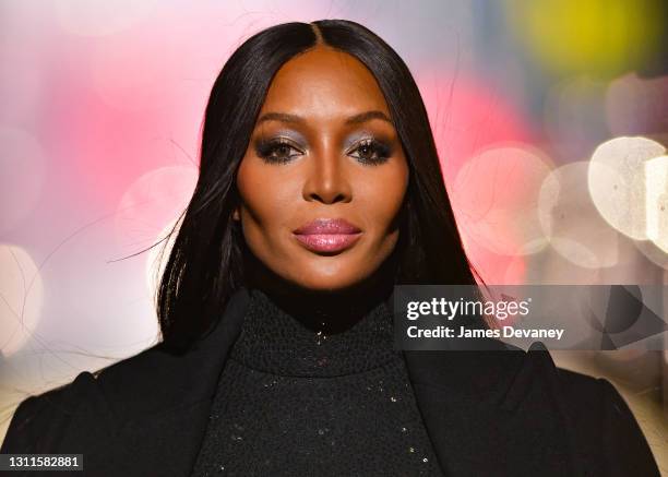 Naomi Campbell walks along 46th Street during the Michael Kors Fashion Show in Times Square on April 08, 2021 in New York City.