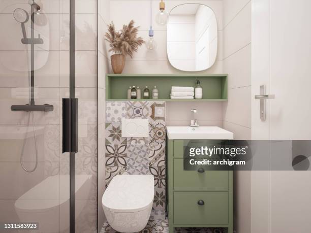 interior design. architecture. computer generated image of bathroom. architectural visualization. 3d rendering. - domestic bathroom stock pictures, royalty-free photos & images