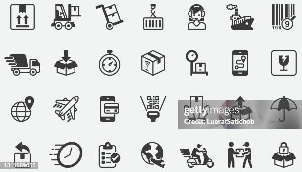 logistik- und versandkonzept icons - warensicherung stock-grafiken, -clipart, -cartoons und -symbole