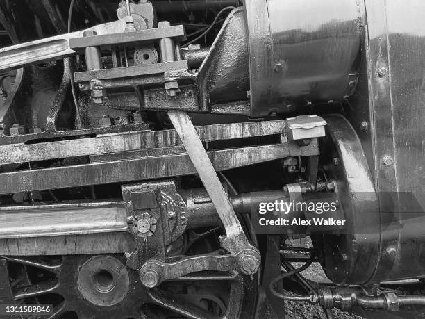 close up view of vintage steam train wheels. - history and progress of the steam engine stock pictures, royalty-free photos & images