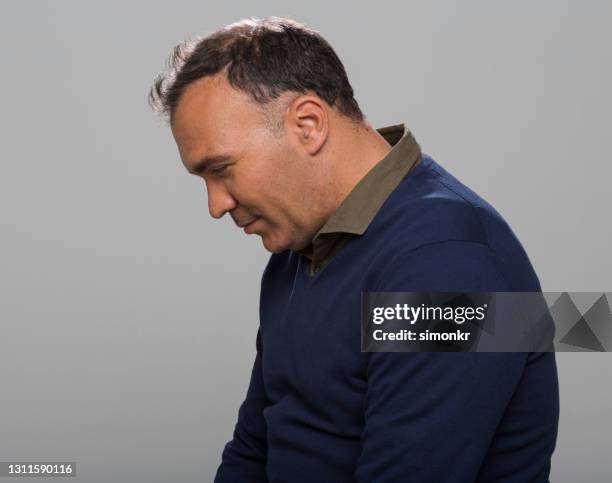 side view of smiling mature man - receding hairline stock pictures, royalty-free photos & images