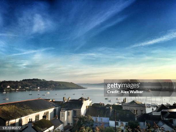 scenic view of falmouth harbour, cornwall at dusk - falmouth england stock-fotos und bilder