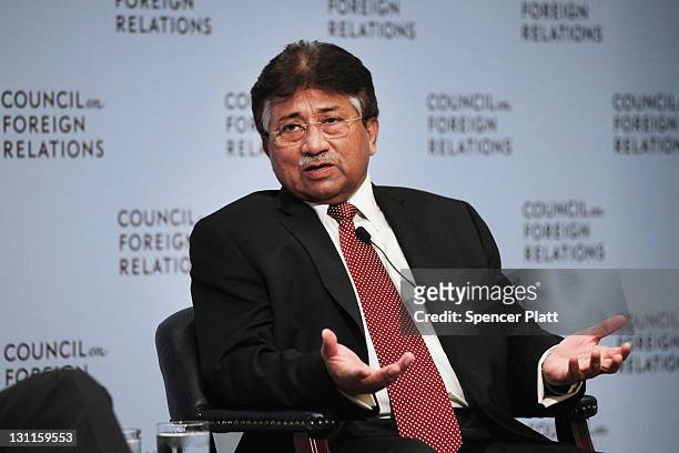 Former Pakistani president General Pervez Musharraf speaks at the Council on Foreign Relations on November 2, 2011 in New York City. General...