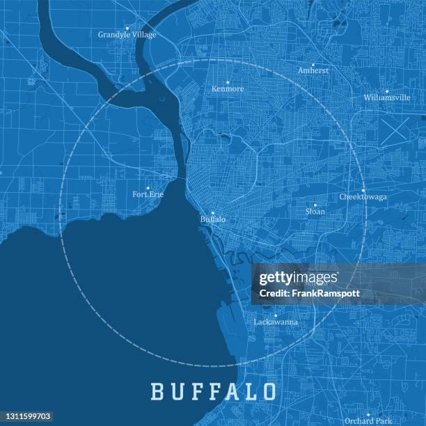 buffalo ny city vektor road map blauer text - fluss niagara river stock-grafiken, -clipart, -cartoons und -symbole
