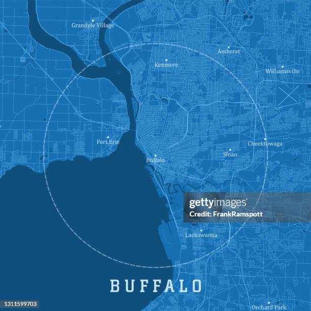 illustrazioni stock, clip art, cartoni animati e icone di tendenza di buffalo ny city vector road map testo blu - buffalo new york state