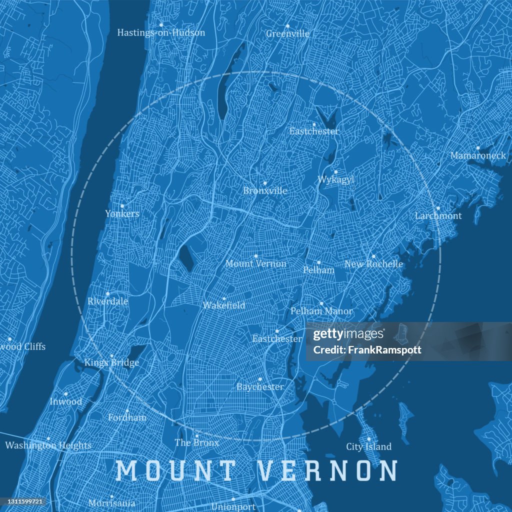 Mount Vernon NY City Vector Road Map Blue Text
